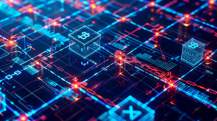 Fototapete - a detailed visual of blockchain transactions with interconnected blocks, secure chains