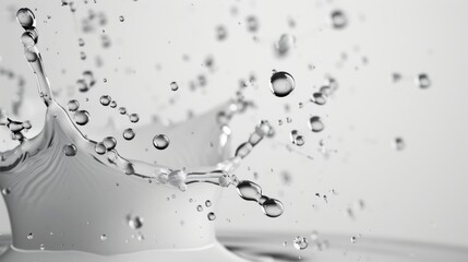 Sticker - High-speed photography of water splashes and drops suspended against a white background, highlighting the intricate details and textures of liquid in motion. Perfect for projects requiring a splash