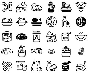 Mega Set Of Vector Brunch Vector Symbols Apps, Websites Ui Designs Suitable For Cuisine,Dessert,Fruit,Tasty,Meat Infographic Simple Vector Illustration Logo