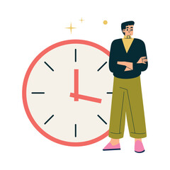 Poster - multitasking man character stand at clock dial vector illustration
