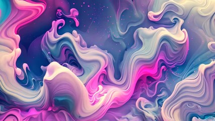 Poster - Abstract painting featuring swirling patterns in shades of blue, pink, and white, Utilize swirling patterns and soft colors to depict the concept of virtual servers in cloud computing