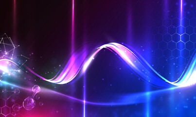 Fototapete - Abstract glowing wave lines on science and technology background. Health care medical science. Modern flowing wavy lines. Innovation, treatment, medicine. Science Technology Presentation. Vector EPS10
