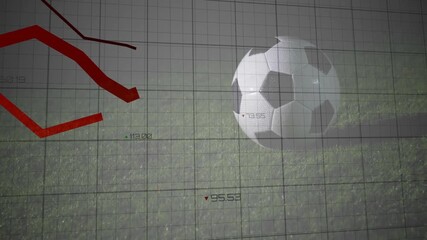 Poster - Declining graph animation over grass background with soccer ball