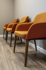 Canvas Print - Stylish waiting area in a clinic with bright colors and minimalistic design, creating a welcoming atmosphere