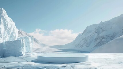 A large, empty, white ice sculpture in the middle of a snowy mountain