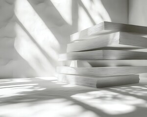 Poster - Stacked sheets of paper with varying thicknesses, showcasing shadow play and light interaction to highlight the texture in a close-up, 3D illustration.