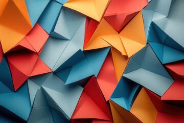 Poster - Geometric paper background with angular shapes, folded patterns, sharp lines, and subtle shadows, creating a modern abstract design.