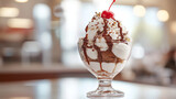 Classic Ice Cream Sundae with Whipped Cream and Cherry