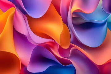 Poster - Colorful abstract waves in vibrant hues of orange, pink, and purple, creating a dynamic and fluid visual composition. Generative AI