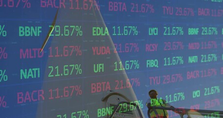 Poster - Animating stock market data over construction site workers