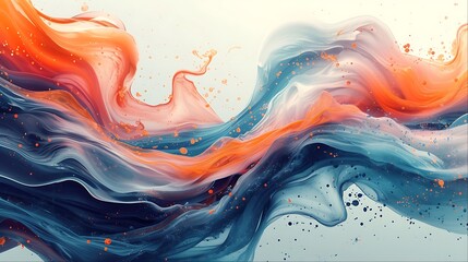 Abstract swirls of blue, orange, and pink paint with a white background.