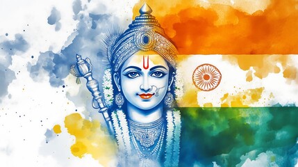 krishna god with indian flag background