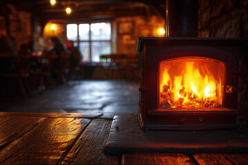 Sticker - Fireplace and people behind, evening scene