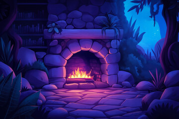 Sticker - Fireplace cartoon illustration