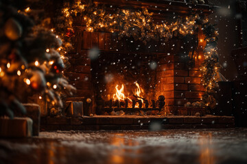 Canvas Print - Fireplace during snow falling