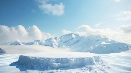 Wall Mural - A snow covered mountain range with a large, empty snow pit in the middle