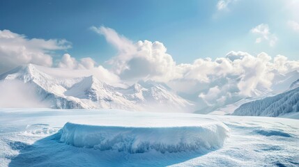 Wall Mural - A snow covered mountain range with a large, frozen lake in the middle