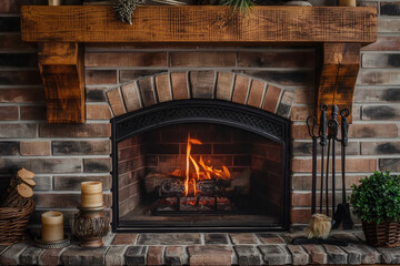 Canvas Print - Fireplace mantle,