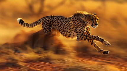 Wall Mural - Cheetah Running at Speed in Golden Grass, Wildlife Photography, Fast Predator, Acinonyx Jubatus