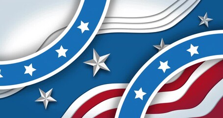 Poster - Patriotic stars and stripes animation over abstract blue, red, and white background