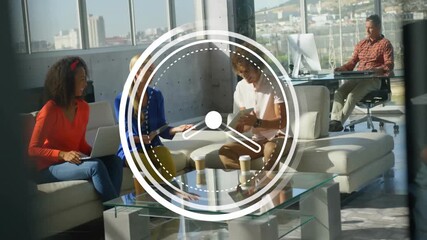 Poster - Clock animation over diverse business people collaborating in modern office