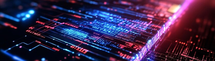 Poster - A vibrant, futuristic circuit board design featuring glowing lines and patterns. Perfect for tech, digital, and innovation themes.