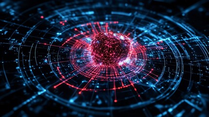 Poster - Colorful abstract digital background showcasing intricate patterns and vibrant particles, depicting a futuristic design.