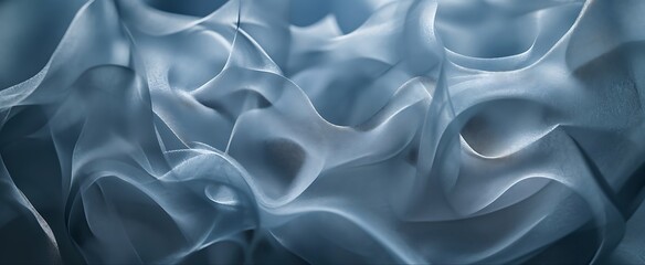 Wall Mural - Abstract blue fabric with delicate folds, creating a flowing and organic pattern.