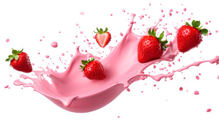 splash of milk with strawberries falling into it