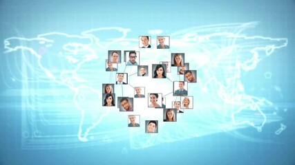 Poster - Animated network of diverse professionals over world map background