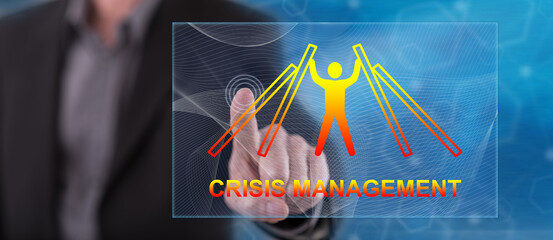 Canvas Print - Man touching a crisis management concept