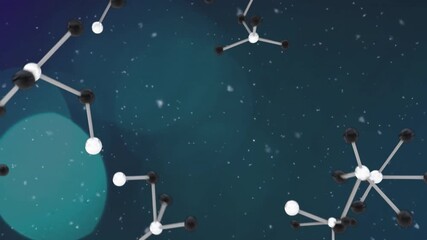 Poster - Molecular structures floating over space animation with stars and particles