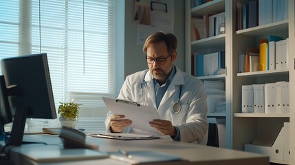 Wall Mural - A doctor reviewing a patient's allergy test results in an allergist's office.