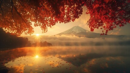 Wall Mural - Create a breathtaking image in full ultra HD resolution capturing the ethereal beauty of Mount shrouded in morning fog