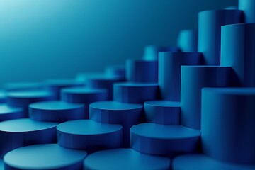 Poster - Abstract composition of blue cylindrical shapes arranged in a layered pattern, creating a serene visual effect. Generative AI