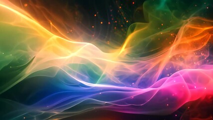 Poster - Abstract painting depicting a wave of light energy pulsating through a digital realm, Waves of energy pulsating through a digital realm filled with abstract forms