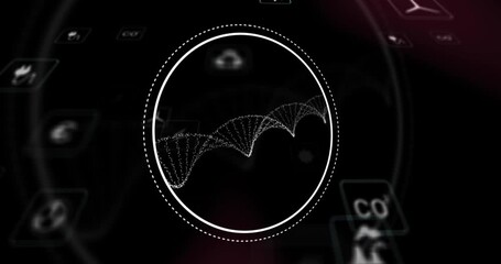 Poster - Energy wave animation over various technology icons on dark background