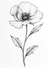 Poster - Delicate and Light Hand Drawn Flower with Dotted Outline Minimal Botanical for Elegant Romantic and Peaceful Design