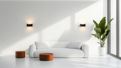 Wall Mural - White modern minimalist interior with soft lighting