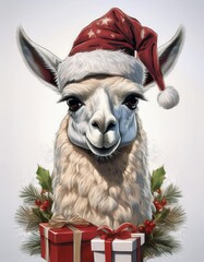 Wall Mural - Christmas lama with gifts 