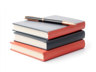 Poster - A 3D education icon depicting a stack of notebooks and pens isolated on a clean white background  This represents the concept of learning studying and academic knowledge