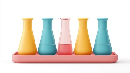 Poster - A 3D rendered icon depicting a chemistry set with various glass flasks and beakers isolated on a clean white background representing the concept of science education and academic learning