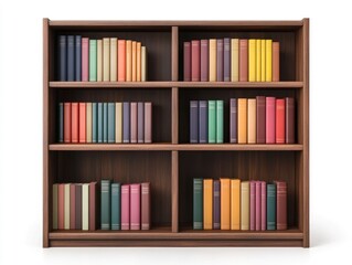 Poster - 3D Education Icon Depicting a Colorful Bookshelf with Books Isolated on a Clean White Background Representing the Concept of Learning Knowledge and Academic Resources