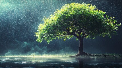 tree in the rain