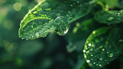 Canvas Print - Water Droplet on Green Leaf