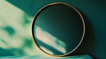 Canvas Print - Circular mirror on green backdrop