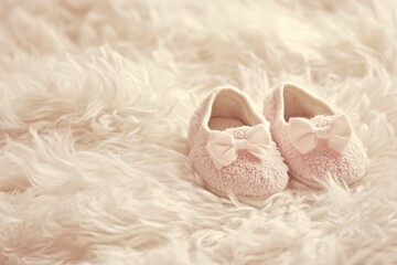 Wall Mural - Adorable Baby Shoes on a Fluffy Rug