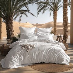 Poster - White Duvet Cover in a Desert Oasis