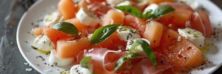 Wall Mural - Mozzarella Cheese and Prosciutto with Melon