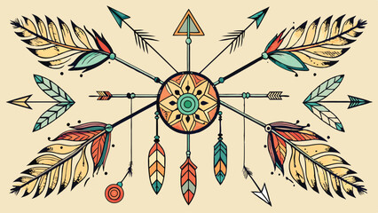 Boho Elements, Hand-drawn bohemian patterns, arrows, feathers, and dreamcatchers.  vector illustration